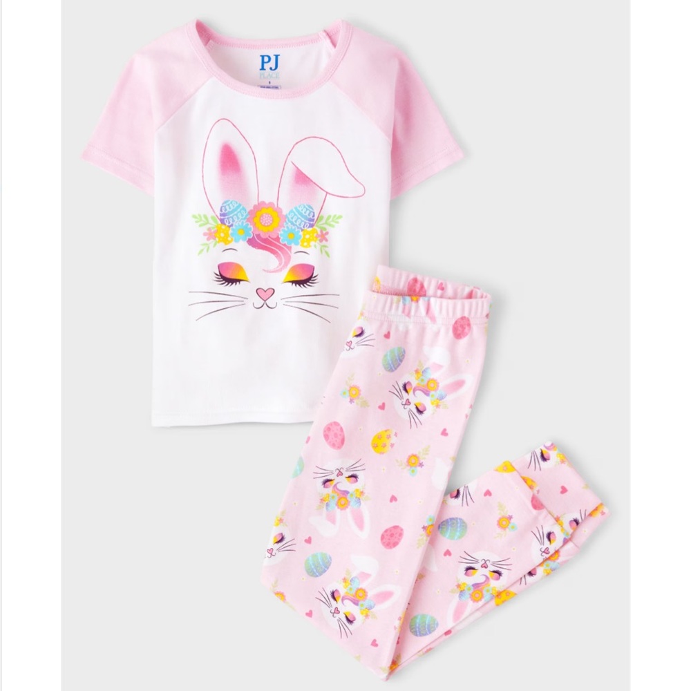 Adorable Bunny Print Kids Pajamas - Pink